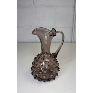 Vintage Empoli Italy Art Glass AMETHYST Pitcher Hobnail Vase‎ Handle 7.5" Purple